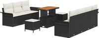 vidaXL Tuinbank Set 10-delig Zwart Polyrattan