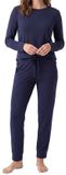 Schiesser Dames pyjama Mix & Relax blauw gestreept lange mouw katoen elastaan maat S