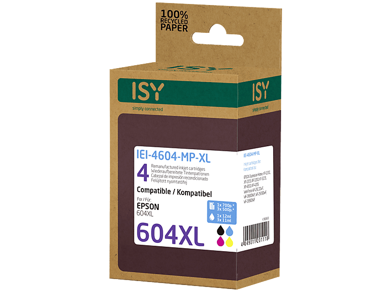 ISY Multipack 4 Epson 604xl Bcmy Zwart/color