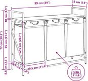 vidaXL Wasmand 3 vakken met plank zwart eikenkleurig