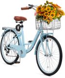 VEVOR Cruiser Bike Beach Bike met Mand 61cm Banden 7 Versnellingen Verstelbaar, Lichtblauw