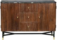 Giga Meubel Dressoir Brun avec Marbre - Bois de manguier - 3 Tiroirs - 2 Portes - Japandi