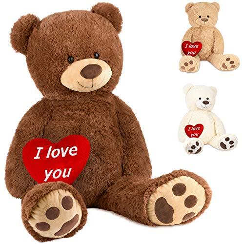 BRUBAKER XXL Teddybeer 100 cm Bruin met een I Love You Hart Knuffeldier Pluche Knuffel