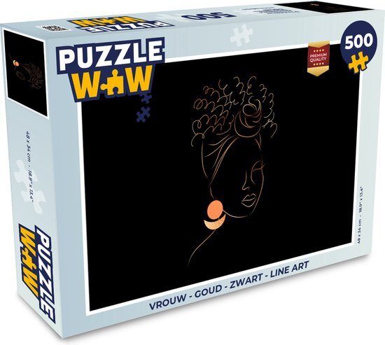 MuchoWow Puzzel Vrouw - Goud - Zwart - Line art - Legpuzzel - Puzzel 500 stukjes