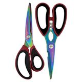 Rockingham Forge 2-Delige Scherpe Keuken en Huishoud Schaar Set, Roestbestendig, Geknikte en Gebogen 9CM Roestvrij Stalen Messen, Notenkraker en Flesopener, Regenboog