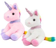 Merkloos Pluche eenhoorn - Roze - Regenboogmanen - 21 cm hoog - Knuffeldier