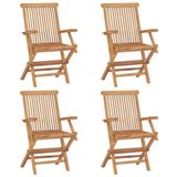 Chaises pliantes avec coussins gris, 4 pièces, bois de teck massif
