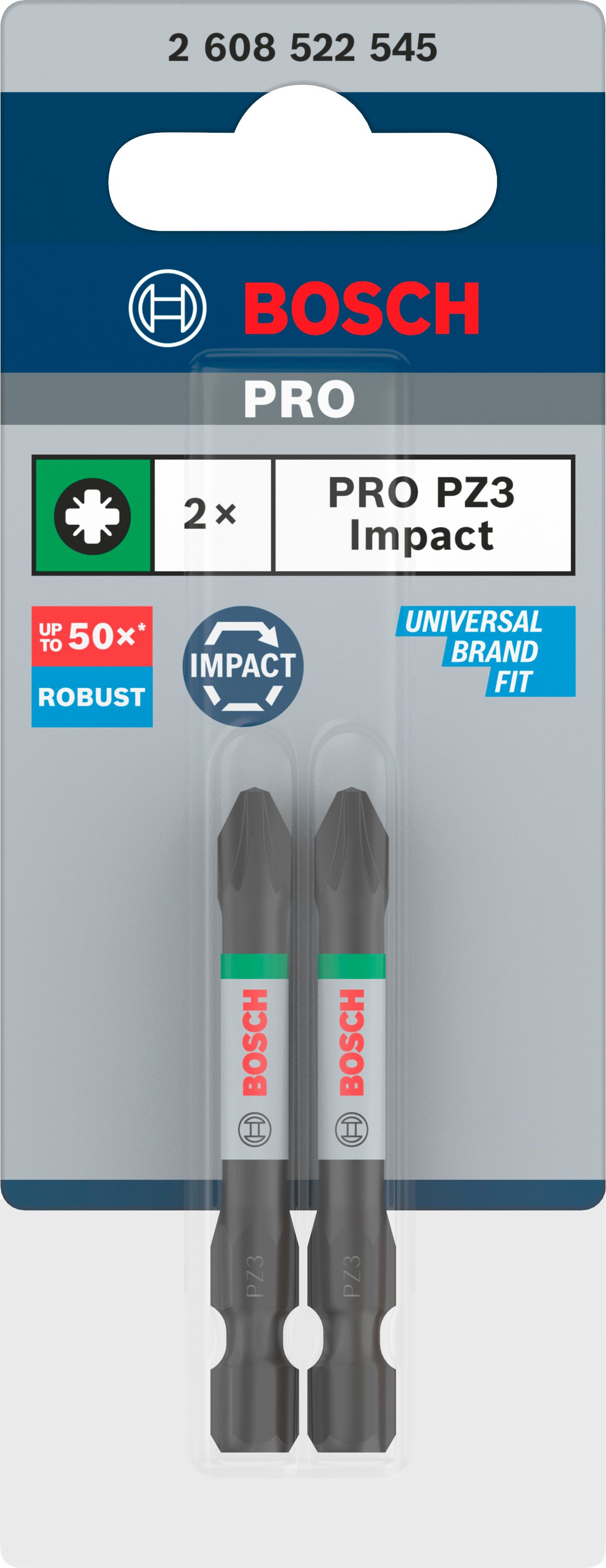 Bosch Accessoires PRO Pozidriv slagschroefbit | PZ3 | 55 mm | 2 stuks - 2608522545