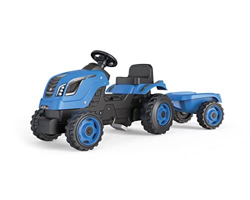 smoby - Tractor Farmer XL blauw + aanhanger - tractor met pedalen voor kinderen - zitting verstelbaar - stuur met claxon - kap openen - 710129