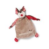 NICI 46735 Vleermuis wereldontdekker 25 x 25 cm vanaf 0+ maanden – knuffeldoek voor baby's en peuters – baby knuffeldier/knuffeldoek – knuffeldoek voor meisjes en jongens, letterpatroon, grijs/rood