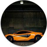 Merkloos / Sans marque Dibond Wandcirkel - Zijkant van Oranje Sportauto - 70x70cm Foto op Aluminium Wandcirkel (met ophangsysteem)