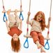 Goodevas Trapezestang met Gymringen voor Kinderen – Houten Schommel, Massief Grenen Stang & Sterke Touwen, Verstelbare Hoogte 110–198 cm, Binnen & Buiten