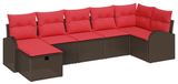 vidaXL Ensemble de canapés, 7 pièces, marron et rouge, en polyrotin