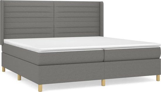 vidaXL Boxspring Bed - 200x200 cm - Donkergrijs - Met Matras - Stof