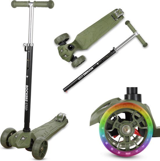 Rockerz Kinderstep met lichtgevende wielen - Step In 4 hoogtes verstelbaar - Veilig en stabiel steppen - Uniek design - 3-8 jaar - Groen