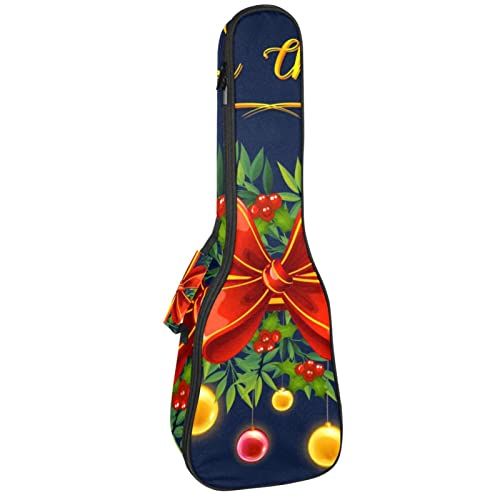 Mersov Panda Mersov Concert Ukelele Rugzak, Heavy Duty Ukulele Case Bag met Opslag, Sopraan Concert Tenor Ukelele 10 MM Gewatteerde Tas Kerstballen Present Strik met Blauw