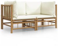vidaXL Tuinhoekbank met kussens bamboe crèmewit