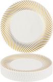 Matana – 20 Plastic Dessertbordjes, 18cm – Met Gouden Rand – Wit