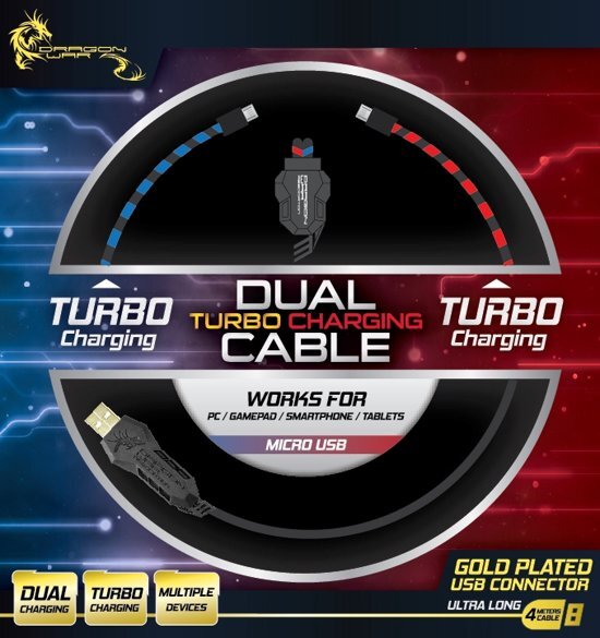 DRAGON WAR Dual Turbo Charging Cable Ps4 / All Micro Usb