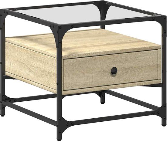 vidaXL Salontafel met glazen blad 50x50x45 cm sonoma eiken staal
