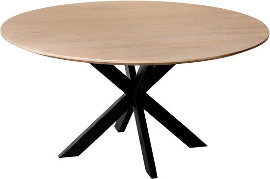 QUVIO Eettafel Sofia - Rond - Stalen kruispoot - FSC®-gecertificeerd mangohout - ø150 cm - Naturel