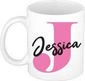 Bellatio Decorations Naam mok Jessica - roze - wit - keramiek - 300 ml - cadeau beker