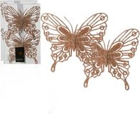 Decoris Papillons de Noël sur clip - 4x - rose clair - 13 cm
