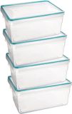 5Five Boîte de conservation TRITON - 4x - couvercle avec clips latéraux - plastique - hermétique - 25 x 18 x 12 cm - 3700 ml - transparent/bleu