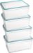5Five Boîte de conservation TRITON - 4x - couvercle avec clips latéraux - plastique - hermétique - 25 x 18 x 12 cm - 3700 ml - transparent/bleu