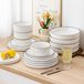 MALACASA, service de table 32 pièces en porcelaine avec bordure noire. Service combiné, service de table avec assiettes plates, assiettes à dessert, assiettes creuses et bols