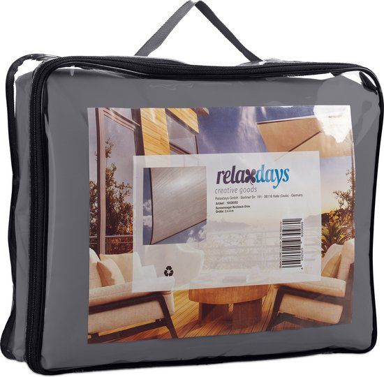 Relaxdays Schaduwdoek Rechthoekig - 2 x 4 m - Grijs - Waterafstotend - UV-bestendig