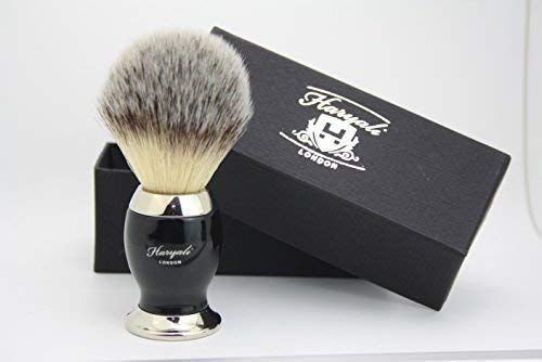 Haryali London Synthetisch Haar Scheerborstel Zwart & Zilver Handvat met Klassieke Doos Presant