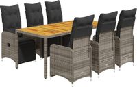 vidaXL 7-delige Bistroset met kussens, polyrattan, grijs