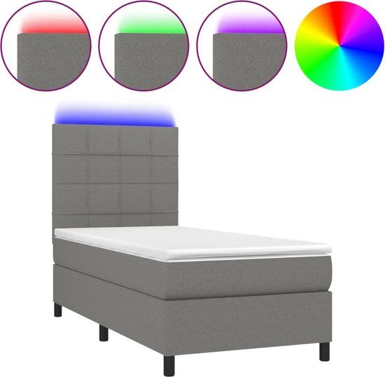 vidaXL Boxspring met matras en LED stof donkergrijs 100x200 cm
