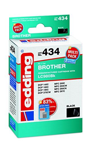 Edding inktcartridge EDD-434 vervangt Brother LC980BK dubbelpak - zwart - 2x 14ml