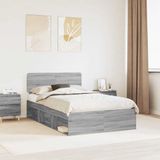 vidaXL Bedframe Grijs Sonoma 135 x 190 cm Massief grenenhout