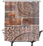 Ulticool Douchegordijn - Roest Industrieel Bruin - 180 x 200 cm - met 12 ringen - Oranje/Roze/Grijs