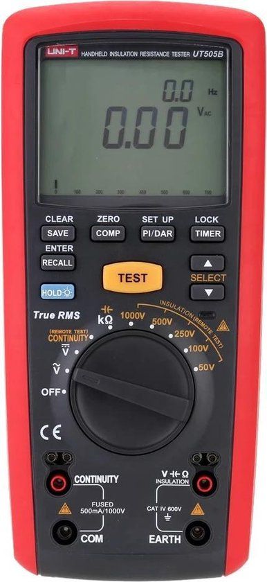 UNI-T UT505B Handheld digitale isolatieweerstandstester - AC/DC-spanningsmeting - Rood