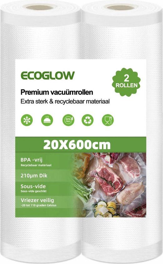 Glade EcoGlow Vacuümrollen – 2 Stuks van 20 x 600 cm – Extra Sterk en Duurzaam – Gemaakt van 100% PA - Geschikt voor Diepvries, Sous-Vide en Magnetron – BPA Vrij
