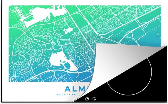 KitchenYeah® Inductie beschermer 77x51 cm - Stadskaart Almere - Blauw Wit