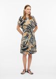 s.Oliver - Dames Jersey jurk met trekkoord en ronde hals - Lange mouw - Oker - Zebraprint - Maat 40