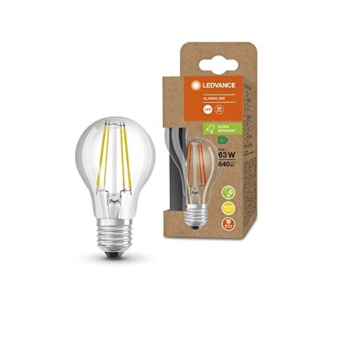 Ledvance LED spaarlamp, glazen gloeilamp, E27, warm wit (3000K), 4 watt, vervangt 60W gloeilamp, zeer efficiënt en energiebesparend, pak van 1