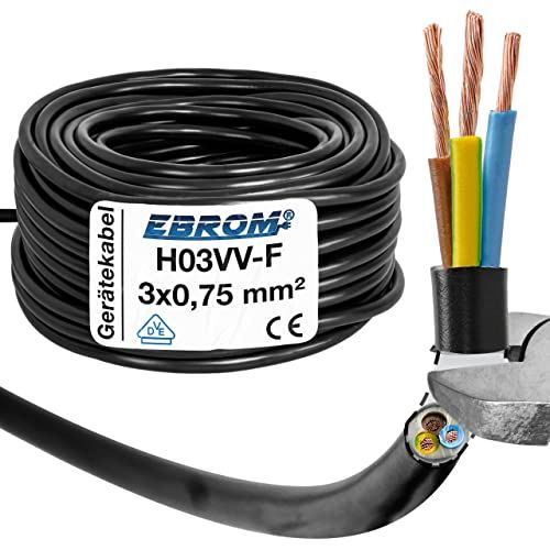 EBROM Kunststof slangleiding ronde kabel H03VV-F 3x0,75 mm² - zwart - 10m