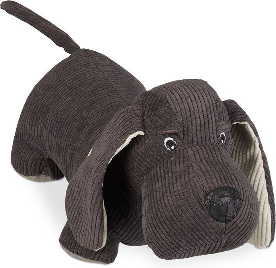 Merkloos Relaxdays Deurstopper Hond - Stof - Zandvulling - Binnen - Vloer - Zware Knuffel - 14 x 32 x 14 cm - Bruin