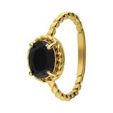 Lucardi - Dames Stalen goldplated ring vintage zwart - Ring - Staal - Goudkleurig - 17 / 53 mm