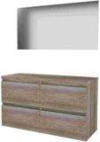 Basic-Line Ultimate 46 Badkamermeubelset - 120 x 46 cm - Greeploos - 4 Lades - Wastafelblad - Spiegel met Indirecte LED Verlichting - Scotch Oak