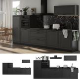 Vicco Complete keukeneenheid R-Line, Antraciet landelijk/Antraciet, 340 cm antraciet werkblad