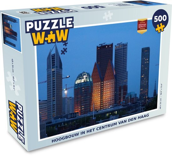 MuchoWow Puzzel Den Haag - Wolkenkrabber - Nacht - Legpuzzel - Puzzel 500 stukjes - Sinterklaas cadeautjes - Sinterklaas voor grote kinderen