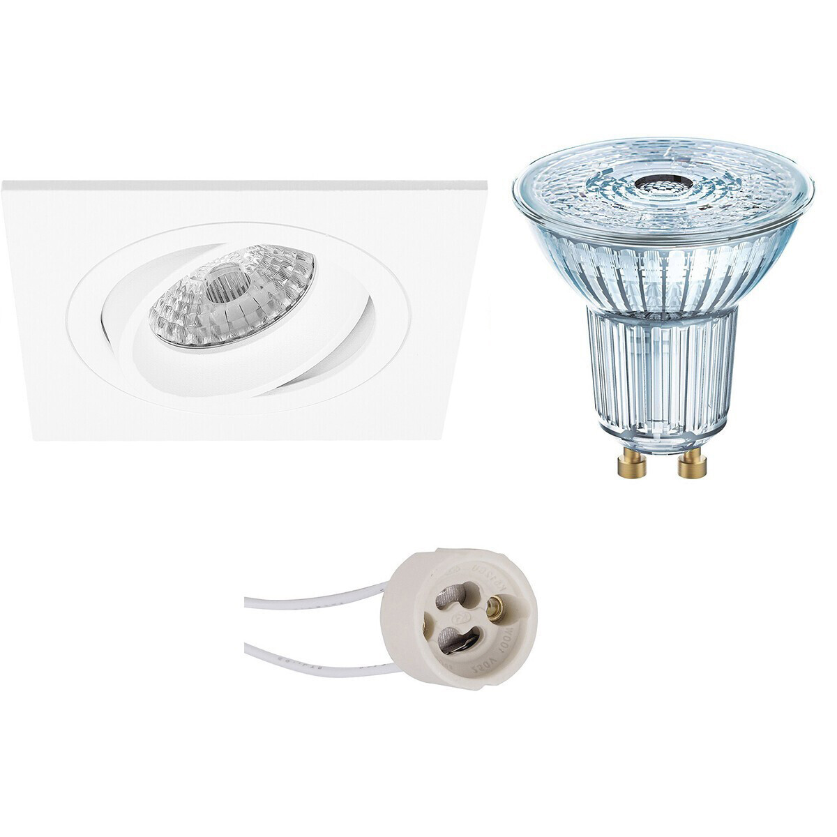 Osram - LED Spot Set - Parathom PAR16 940 36D - Pragmi Borny Pro - GU10 Fitting - Dimbaar - Inbouw Vierkant - Mat Wit - 5.5W - Natuurlijk Wit 4000K - Kantelbaar - 92mm