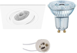 Osram - LED Spot Set - Parathom PAR16 940 36D - Pragmi Borny Pro - GU10 Fitting - Dimbaar - Inbouw Vierkant - Mat Wit - 5.5W - Natuurlijk Wit 4000K - Kantelbaar - 92mm